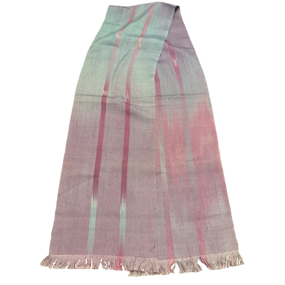 Handmade Woven Ombre Ikat Scarf Lavender Mint Rose Striped Fringe Boho‎ Artisan